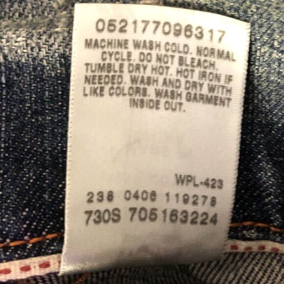 Levis Slim Trucker Jean Jacket Size L Y2k Red Tab Distressed Dark Wash Denim - Picture 14 of 14